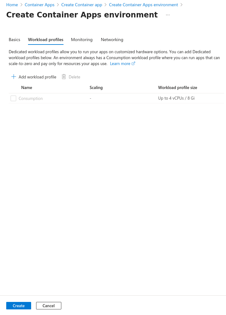 Click Add workload profile