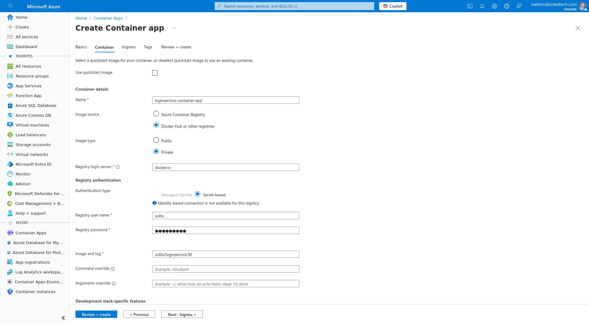 Container apps creation