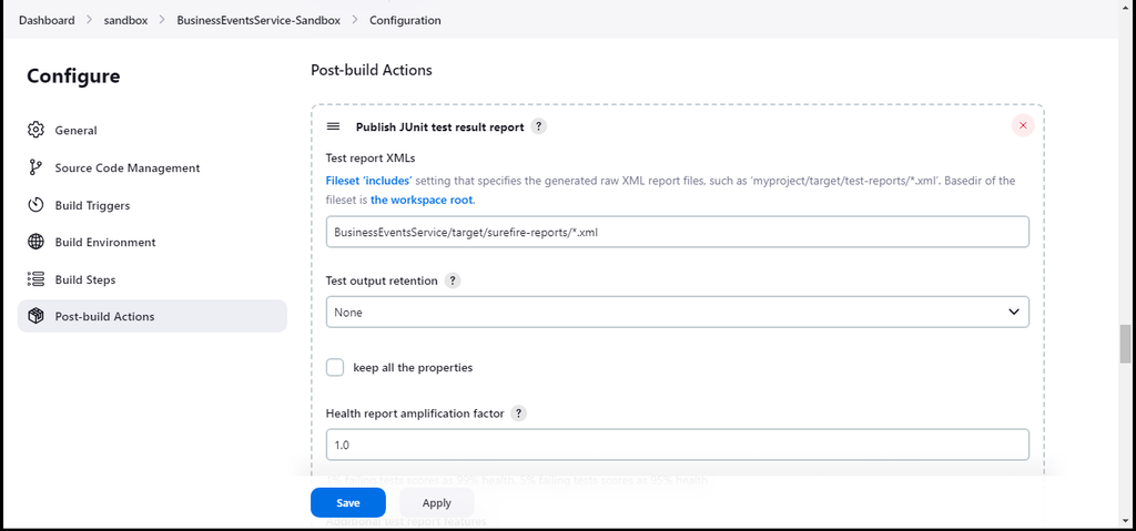 JUnit test result report