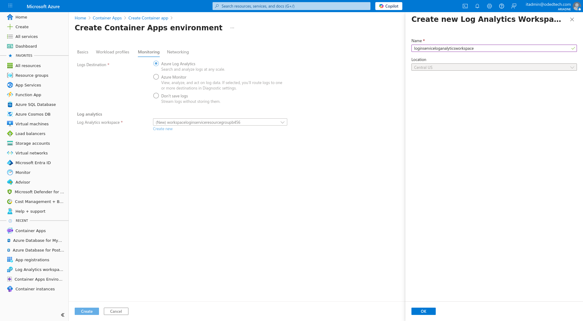 Name log Analytics workspace