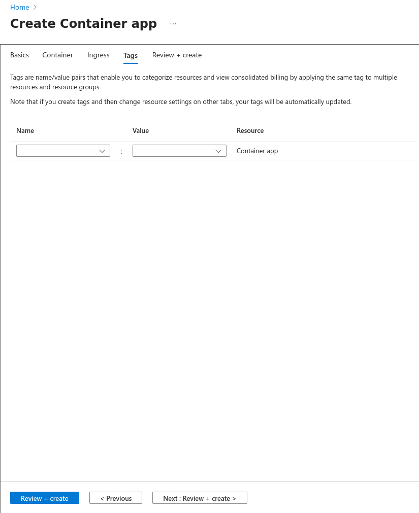 Tags Container apps