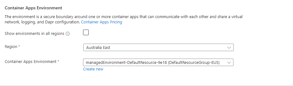 Container apps environment