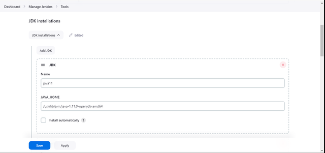 Java configuration in jenkins console