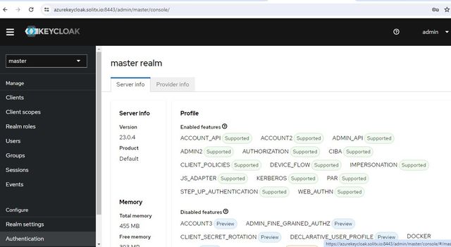 Keycloak server information