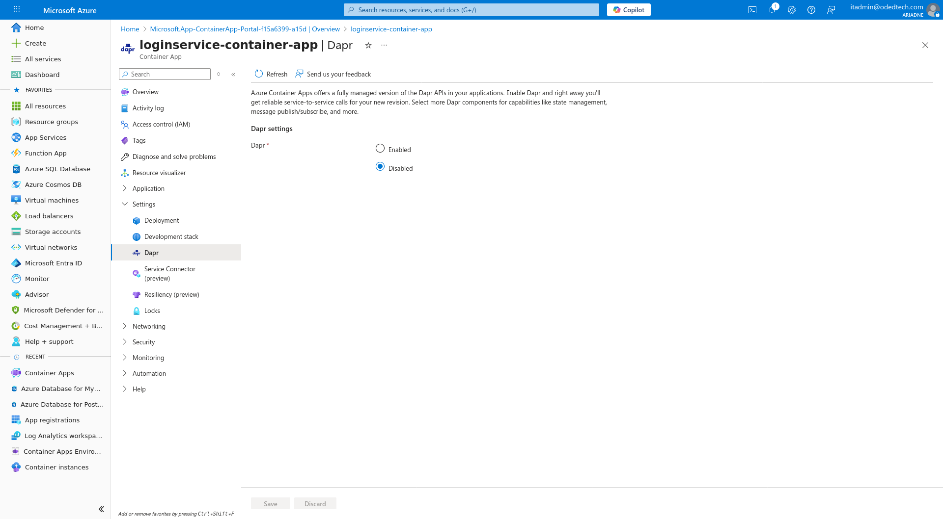 Dapr enable container apps