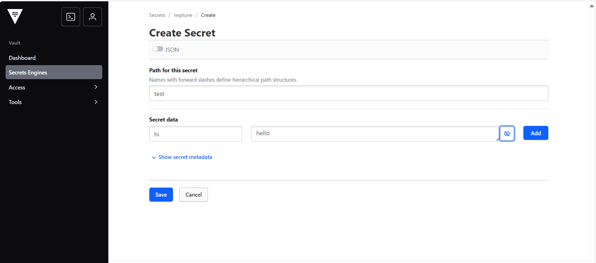 Path for create secret
